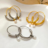 Modern Jewelry Brass Metal Pearl Hoop Earrings for Women