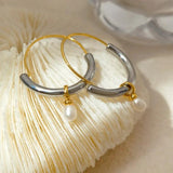 Modern Jewelry Brass Metal Pearl Hoop Earrings for Women