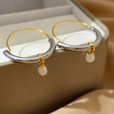 Modern Jewelry Brass Metal Pearl Hoop Earrings for Women