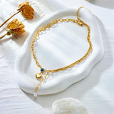316L Stainless Steel Heart Pendant Necklace For Women Girl Crystal Pearl Choker