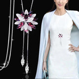 Snowflake Pink Zircon Long Necklace Sweater Chain Opal Flower Pendant Necklaces