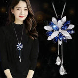 Snowflake Pink Zircon Long Necklace Sweater Chain Opal Flower Pendant Necklaces