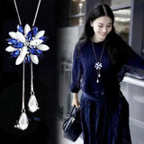 Snowflake Pink Zircon Long Necklace Sweater Chain Opal Flower Pendant Necklaces