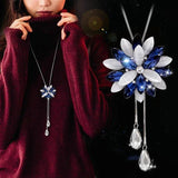 Snowflake Pink Zircon Long Necklace Sweater Chain Opal Flower Pendant Necklaces