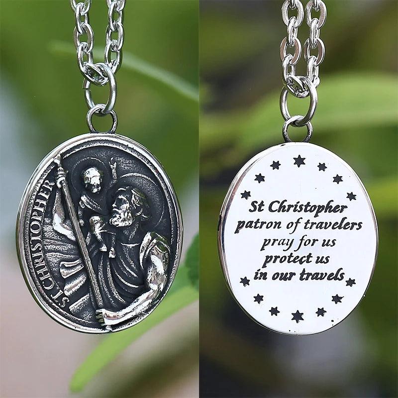 St Christopher Pendant Necklace Stainless Steel Chain