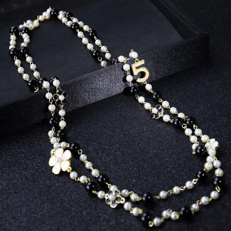 Women Long Pendants Layered Pearl Necklace Collares de moda Flower Party Jewelry