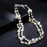 Women Long Pendants Layered Pearl Necklace Collares de moda Flower Party Jewelry