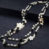 Women Long Pendants Layered Pearl Necklace Collares de moda Flower Party Jewelry