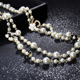 Women Long Pendants Layered Pearl Necklace Collares de moda Flower Party Jewelry