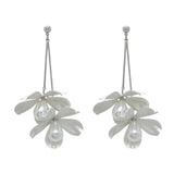 Metal Petals Pearl Pendant Earrings European And American Style