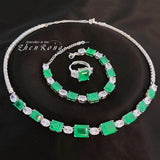 Vintage Emerald Zircon Jewelry Set for Women