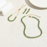 Green CZ Choker Tennis Chain Necklace Set
