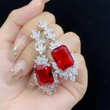 Red CZ 925 Silver Jewelry Sets - Vintage Banquet Wedding Party Accessories
