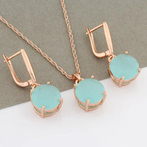 585 Rose Jewelry Sets For Women 12mm Round Earrings And Pendant Set Jewelry