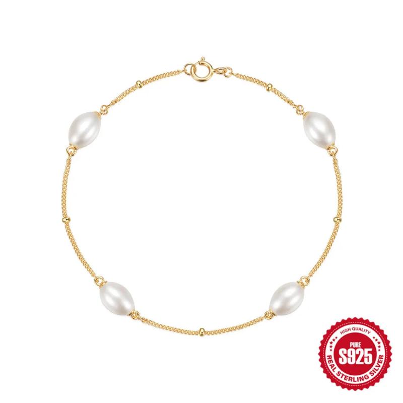 Real s925 Sterling Silver Pearl Bracelet Chains for Women