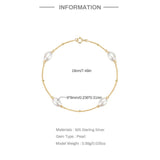 Real s925 Sterling Silver Pearl Bracelet Chains for Women