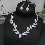 Geometric Rhinestone Necklace Earrings Set for Wedding Bride