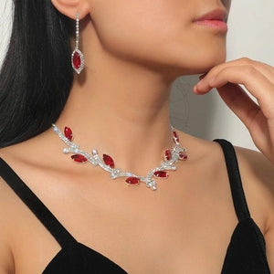 Geometric Rhinestone Necklace Earrings Set for Wedding Bride
