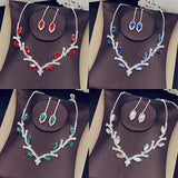 Geometric Rhinestone Necklace Earrings Set for Wedding Bride