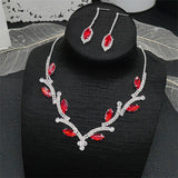Geometric Rhinestone Necklace Earrings Set for Wedding Bride