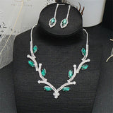 Geometric Rhinestone Necklace Earrings Set for Wedding Bride