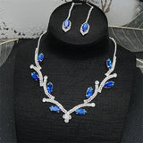 Geometric Rhinestone Necklace Earrings Set for Wedding Bride