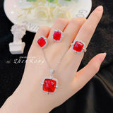 Red Crystal Ruby Promise Jewelry Sets Silver Bridal Wedding Earrings