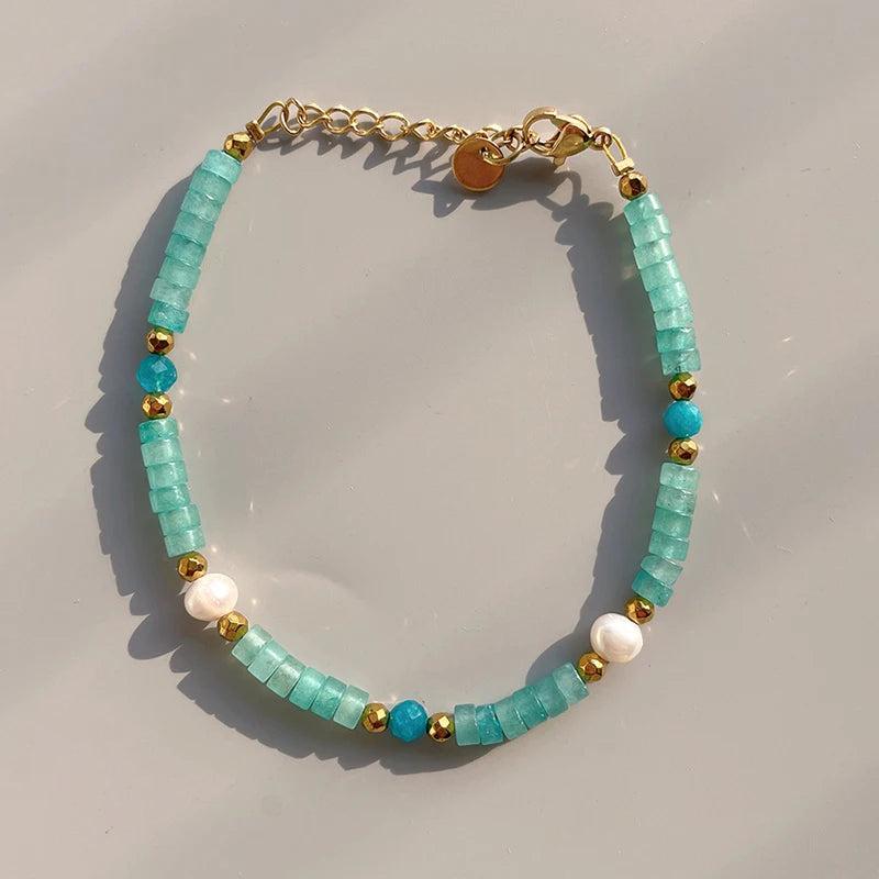 18KGF Natural Freshwater Pearl Wide Stone Bracelet for Women