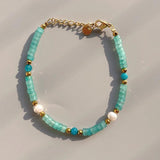 18KGF Natural Freshwater Pearl Wide Stone Bracelet for Women
