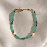 18KGF Natural Freshwater Pearl Wide Stone Bracelet for Women