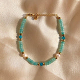 18KGF Natural Freshwater Pearl Wide Stone Bracelet for Women