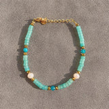 18KGF Natural Freshwater Pearl Wide Stone Bracelet for Women