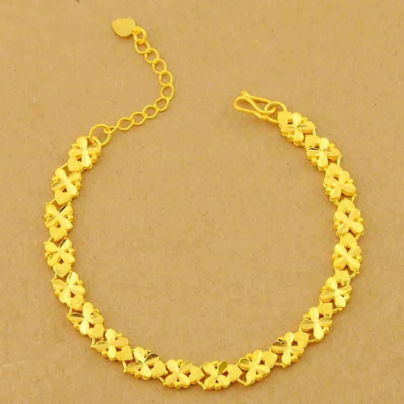 24K Clover Four Bracelet Engraved Pattern for Women