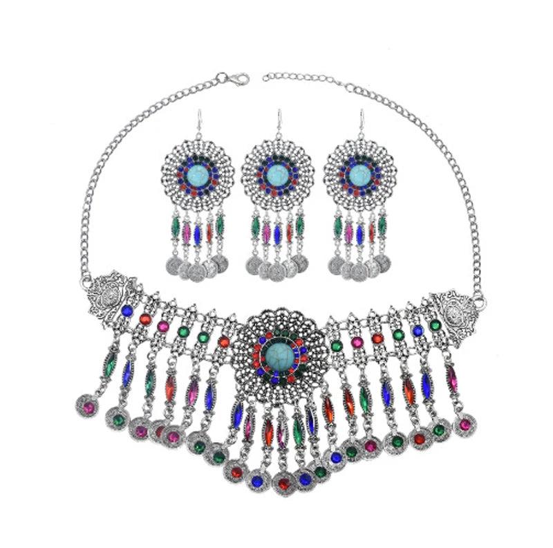 Vintage Indian Afghan Jewelry Set with Hairband, Necklace, Earrings