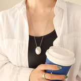 Vintage Stainless Steel Oval Pendant Necklace for Women