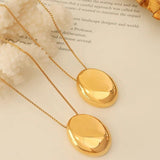 Vintage Stainless Steel Oval Pendant Necklace for Women