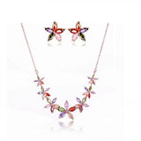 SUGO Retro Rose CZ Earrings Necklaces Set Women Dinner Jewelry
