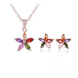 SUGO Retro Rose CZ Earrings Necklaces Set Women Dinner Jewelry