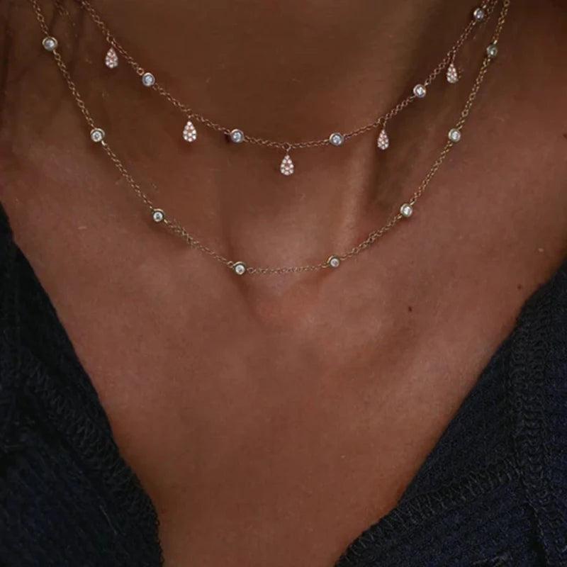 Vintage Multi-Element Crystal Necklace For Women Boho Layer