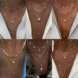Vintage Multi-Element Crystal Necklace For Women Boho Layer