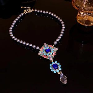 Vintage Pendant Jewelry Set with CZ Earrings & Pearl Necklaces