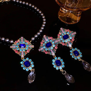 Vintage Pendant Jewelry Set with CZ Earrings & Pearl Necklaces