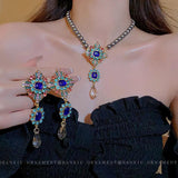 Vintage Pendant Jewelry Set with CZ Earrings & Pearl Necklaces