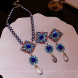 Vintage Pendant Jewelry Set with CZ Earrings & Pearl Necklaces
