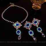 Vintage Pendant Jewelry Set with CZ Earrings & Pearl Necklaces