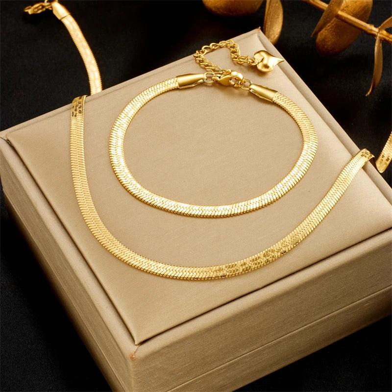 316L Stainless Steel Snake Chain Necklace Bracelets For Women Girl