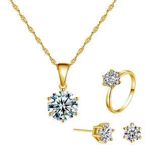 Light Style Zirconia Jewelry Set, Bright Silver Plated