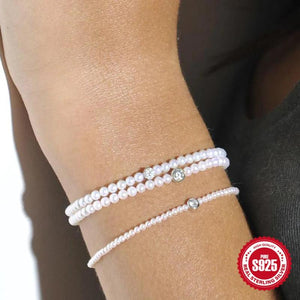 Freshwater Pearl Bracelet with Zircon Crystal Charm for Women