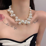 Vintage Hyperbole Bead Pearls Necklace Collarbone Chain Women's Pendant Necklace