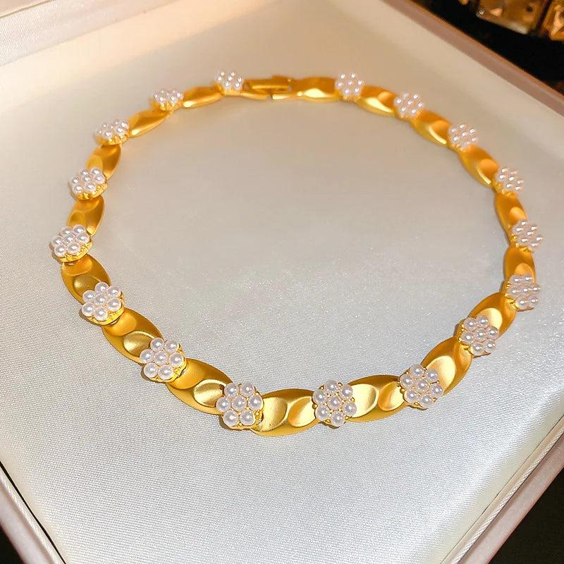 Medieval Pearl Flower Jewelry Set for Women